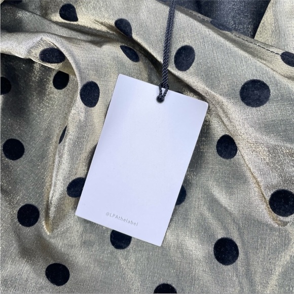 NWT LPA Coco Gold and Black Puffy Sleeve Polka Dots Wrap Top, Size Small - Picture 7 of 8